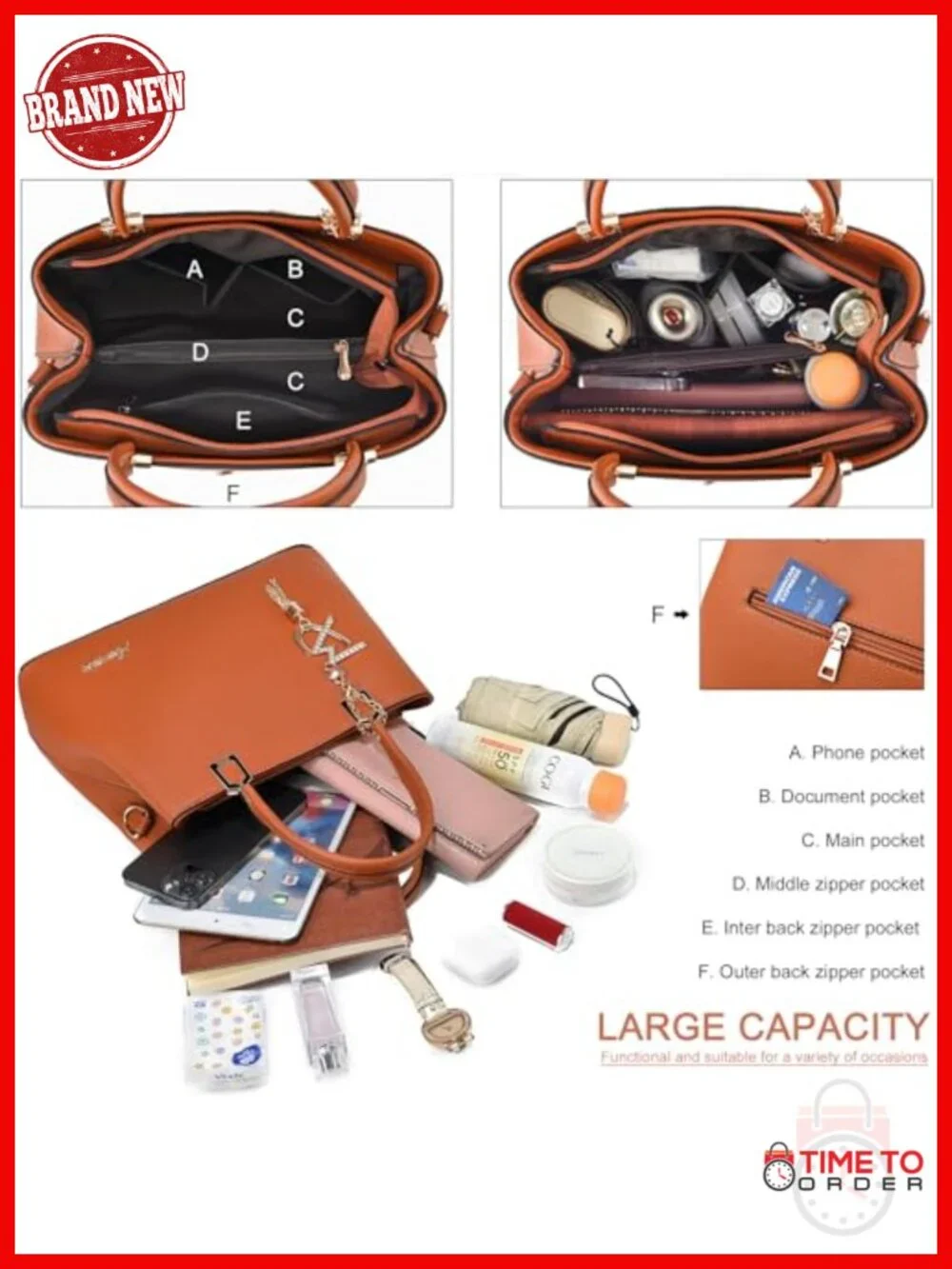 Faux Leather Satchel Tote Bag with Crossbody Strap